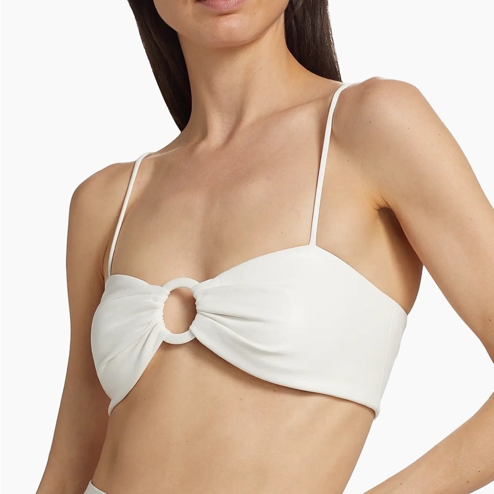 Alice + Olivia White Ring Detail faux leather Crop Bra Top NWT